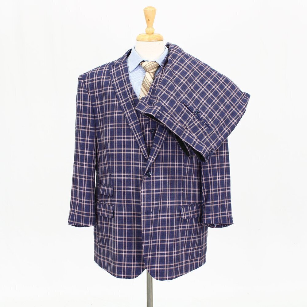 Alain Dupetit 50S 48x28 Blue Check Polyester Two Button Full Suit R403